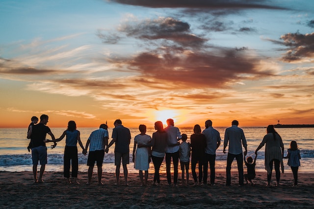 silhouettes of people on a beach